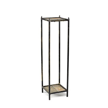 GREENGRASS 28.5 in. Gray Stone Slab 2 Tier Square Cast-Iron Plant Stand, Medium GR1883372